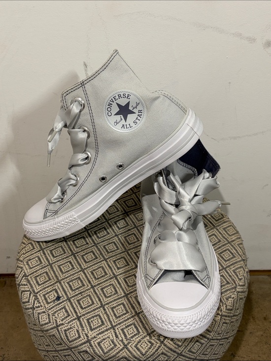 Converse Shoes - Converse All Star High Top Sneakers Light Gray White Satin Laces Women’s Size 7